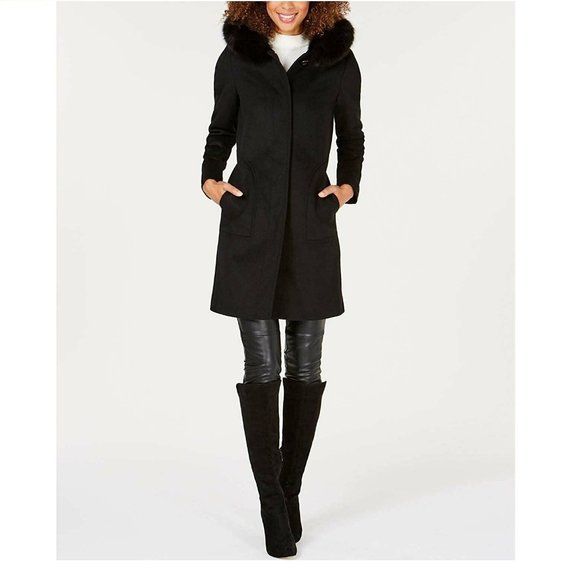 Forecaster Women's Wool-Blend Fox-Fur-Trim Hooded Coat - Size 4 - Black